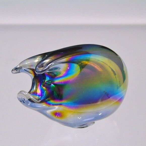 Iridescent Glass Pig Vintage Piggy Paperweight Carnival Art Glass Swine Figurine - Picture 6 of 6